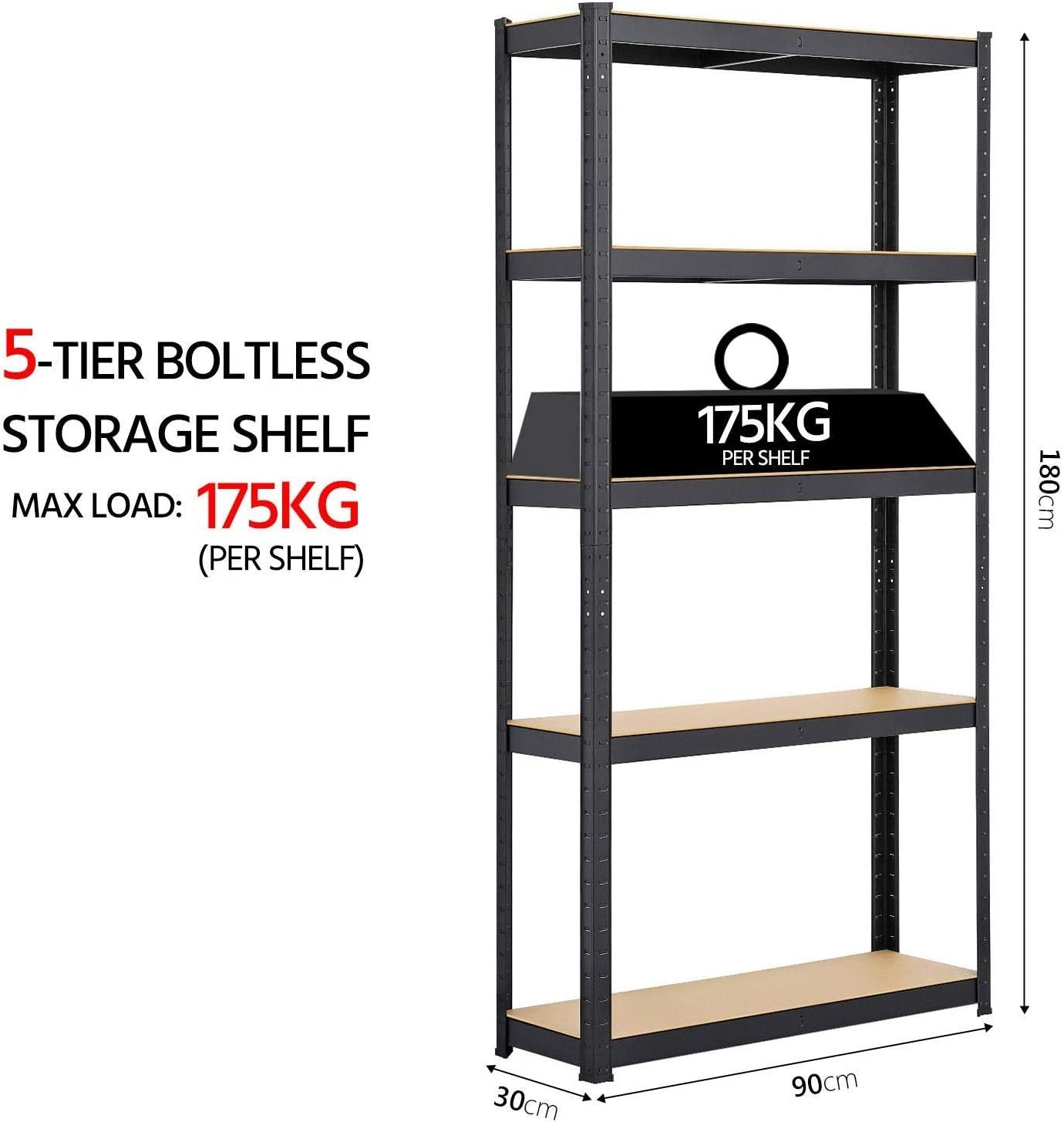 2PCS Heavy Duty 5 Tier Garage Shelving Units Metal Storage Shelves175KG Per Shelf, Black