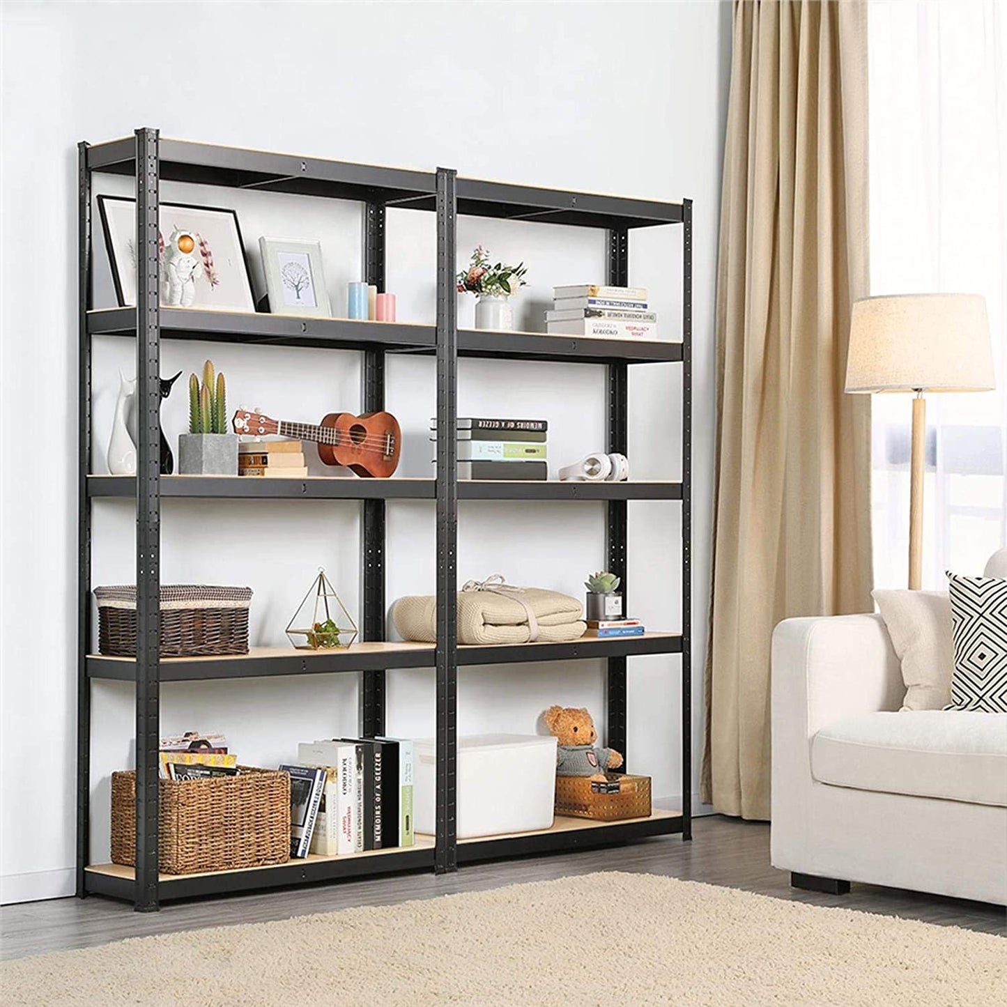 2PCS Heavy Duty 5 Tier Garage Shelving Units Metal Storage Shelves175KG Per Shelf, Black