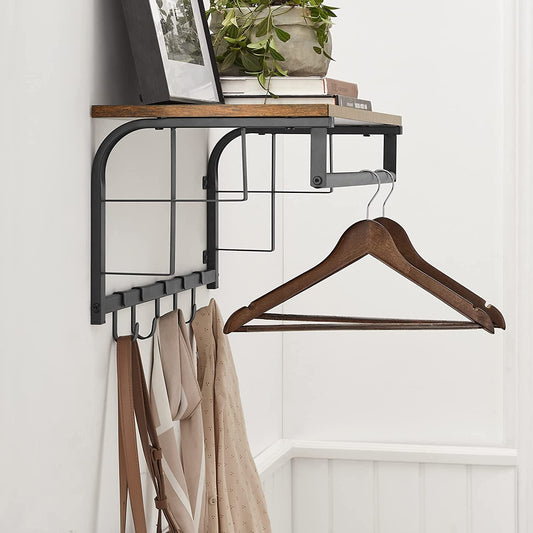 Rack Wall-Mounted with 5 Hook, Hanging Rail, Versatile for Entryway