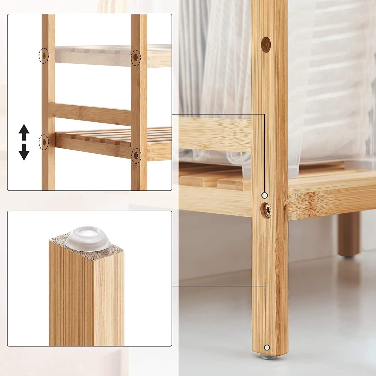 Bamboo Bathroom Shelf, Kitchen Shelving, Bookcase, 4 Shelves, Natural