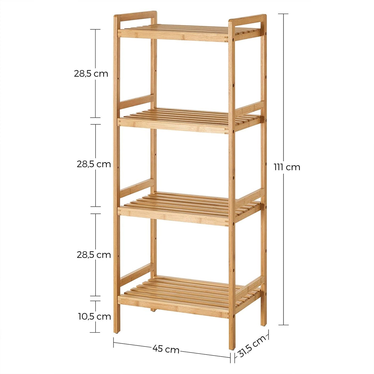 Bamboo Bathroom Shelf, Kitchen Shelving, Bookcase, 4 Shelves, Natural