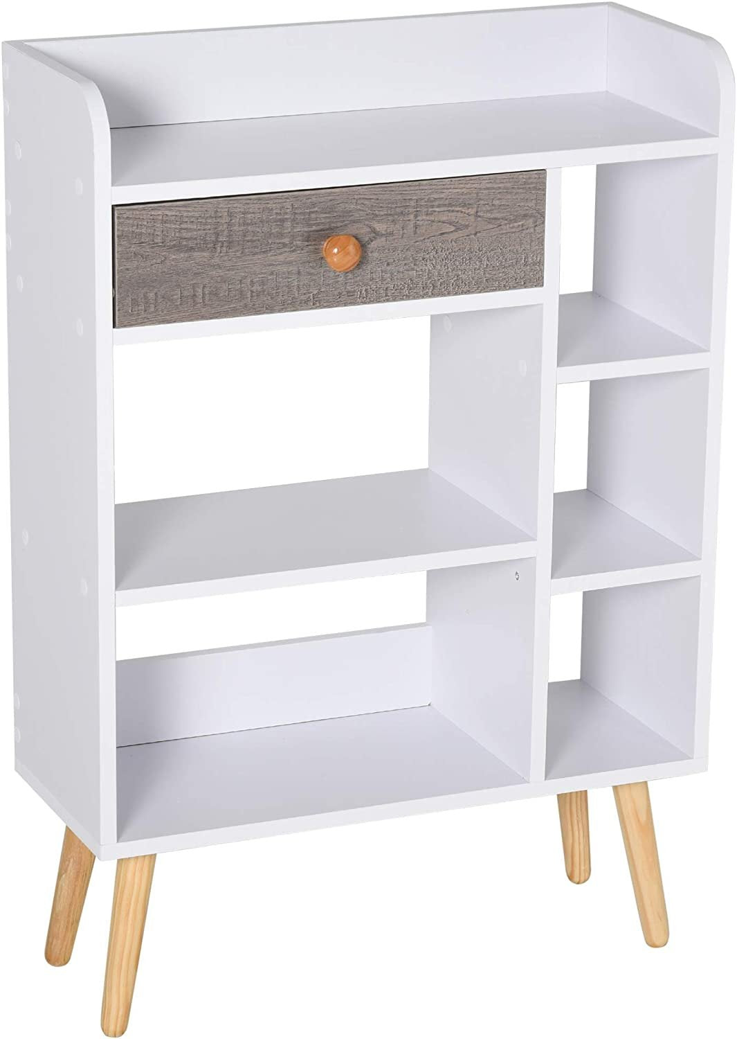 Sideboard Storage Bookcase Freestanding Drawer and 6 Shelves, White
