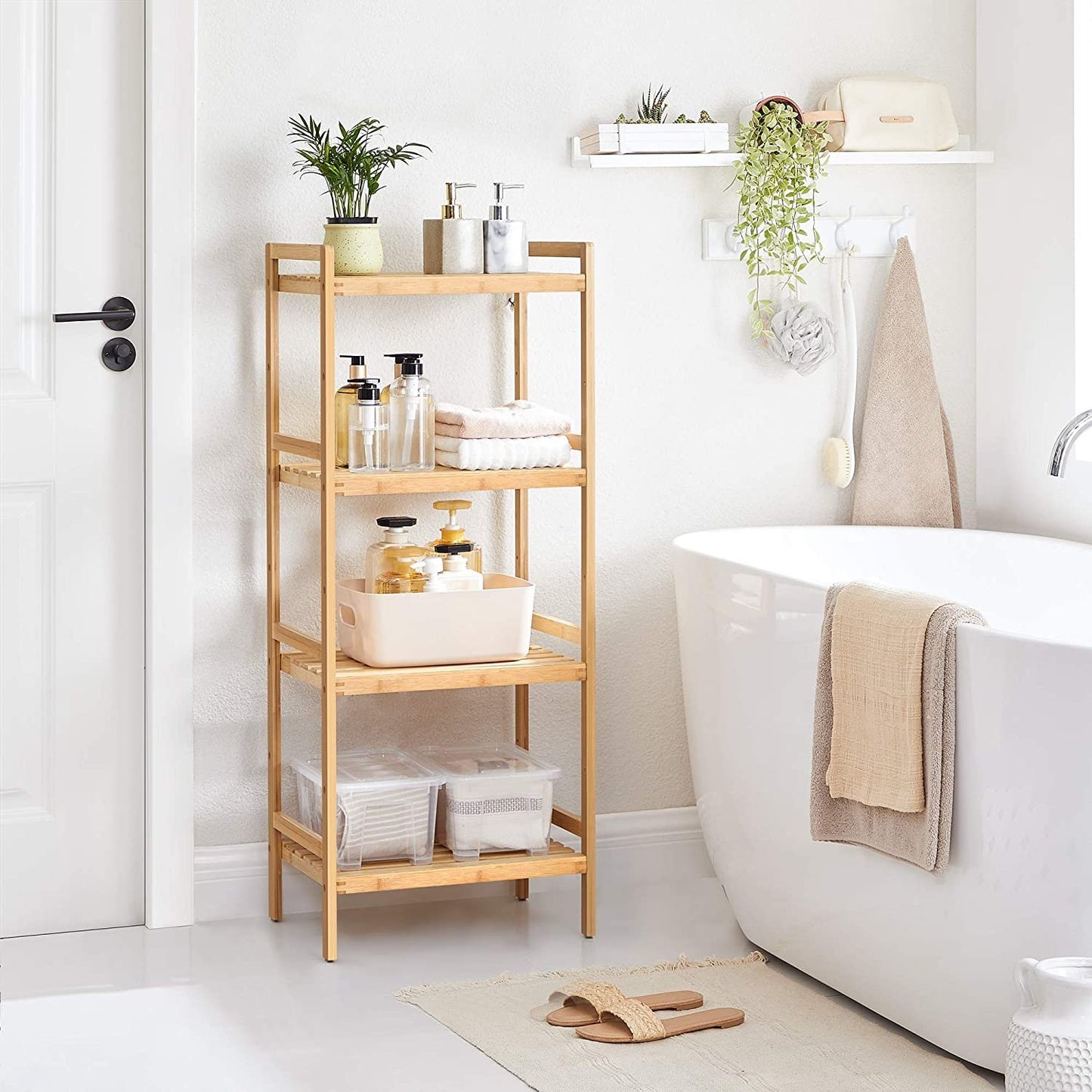 Bamboo Bathroom Shelf, Kitchen Shelving, Bookcase, 4 Shelves, Natural