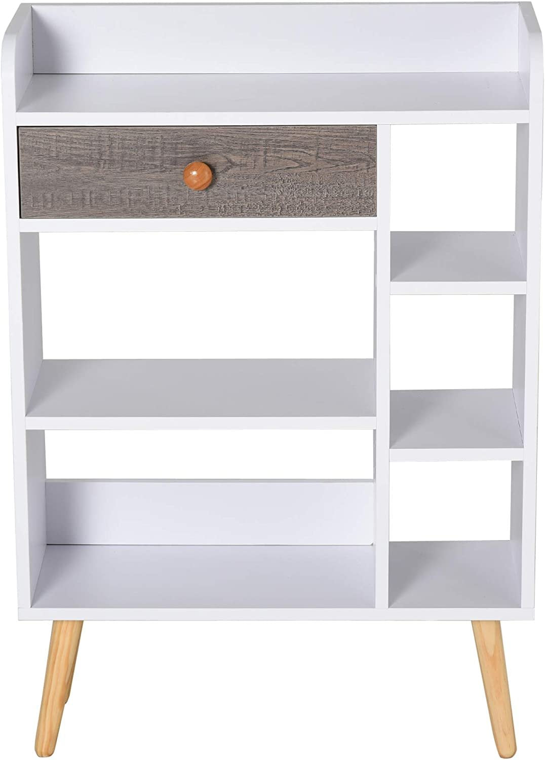 Sideboard Storage Bookcase Freestanding Drawer and 6 Shelves, White