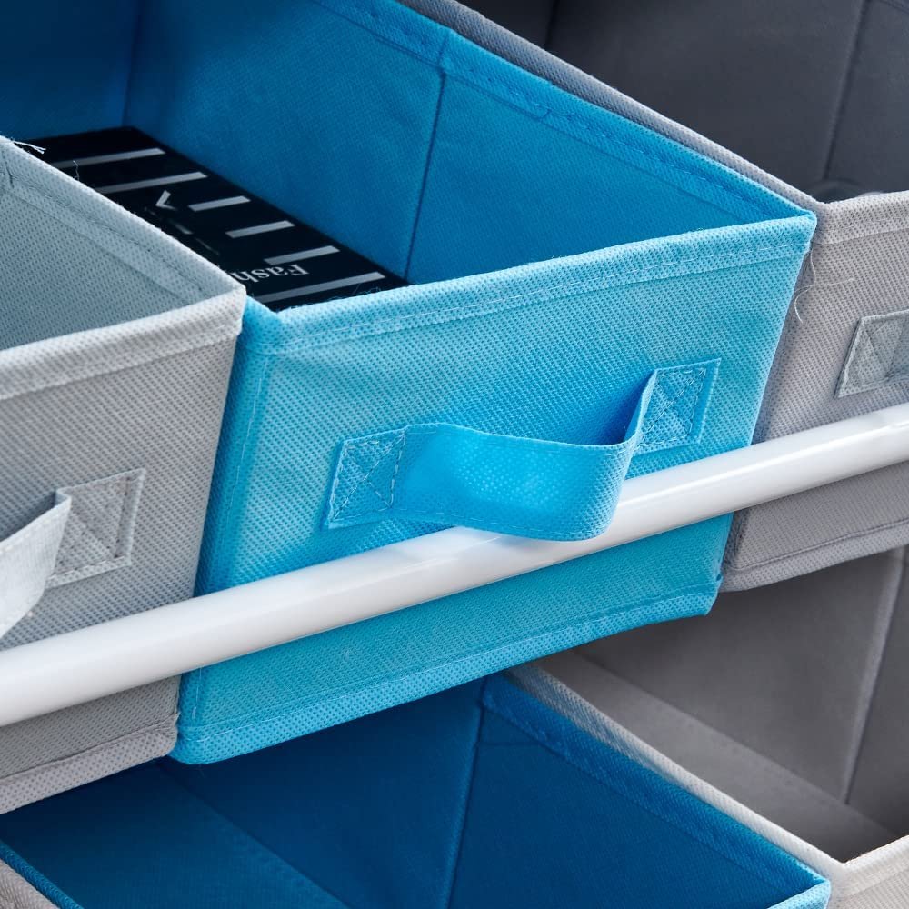 Kids White Small Book Shelf 2 Tier Shelves with 6 Storage Boxes Sling Floor Bookcase