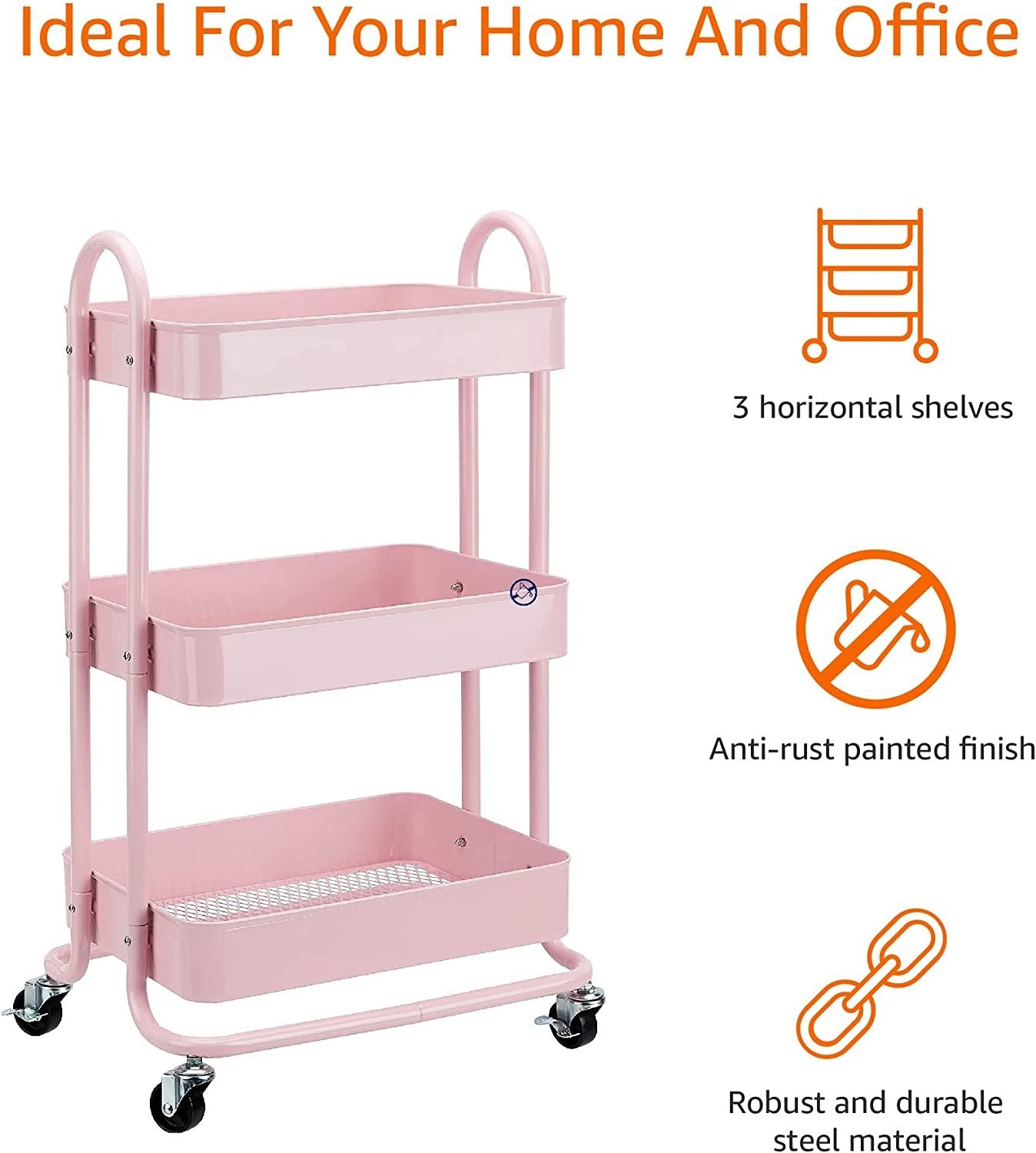 3-Layer Kitchen Trolley with 360 Degree Wheels for indoor and outdoor use