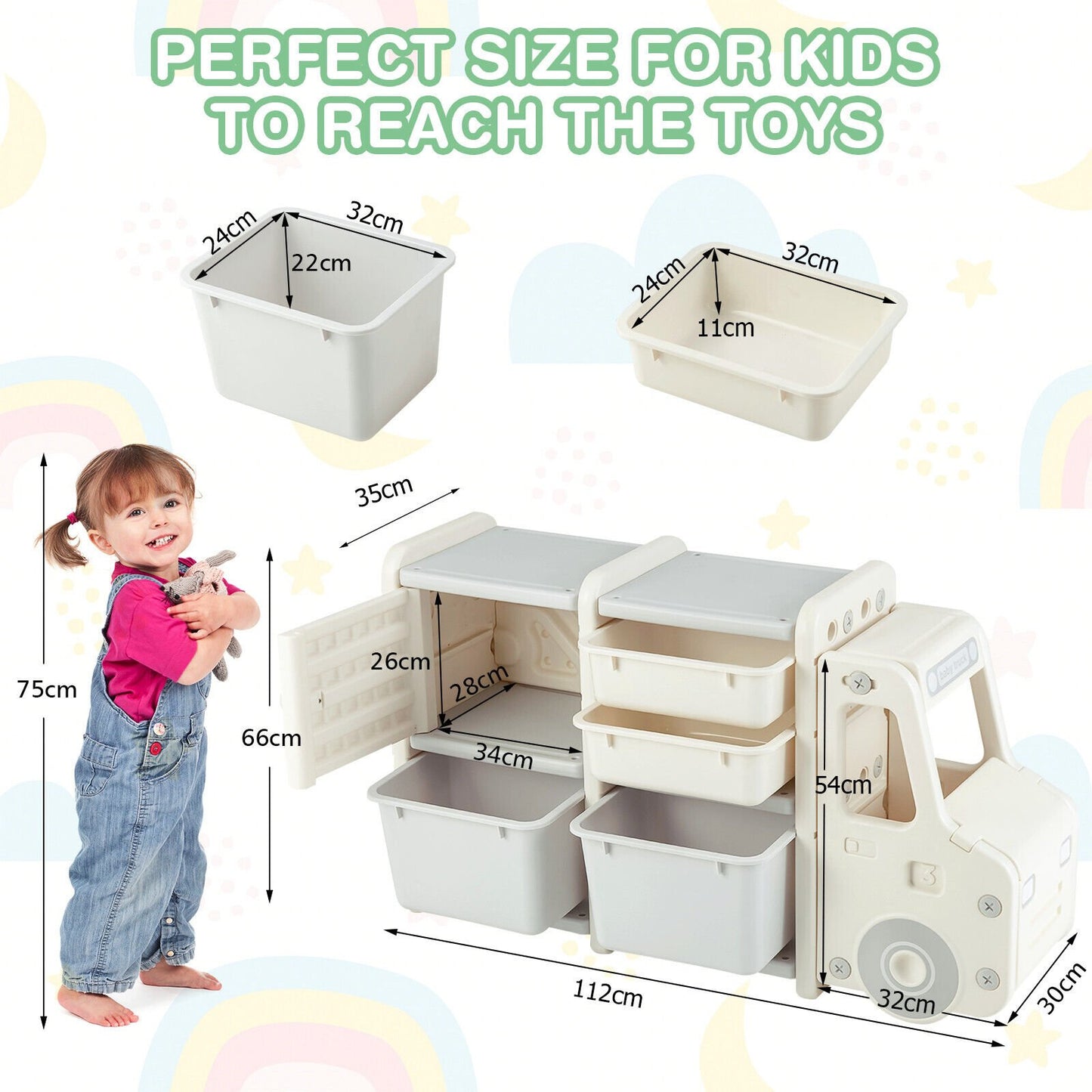 Kids Truck-shaped Toddler Storage Cabinet Toy Storage Organizer