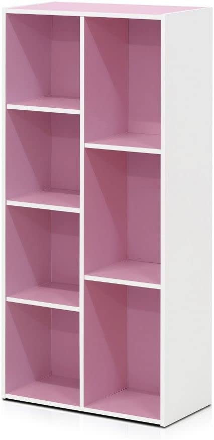 7-Cube Reversible Open Shelf Bookcase, White/Pink