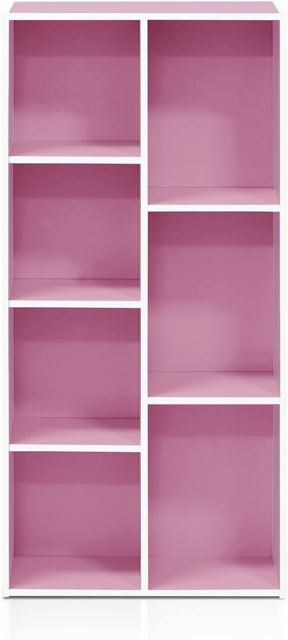 7-Cube Reversible Open Shelf Bookcase, White/Pink