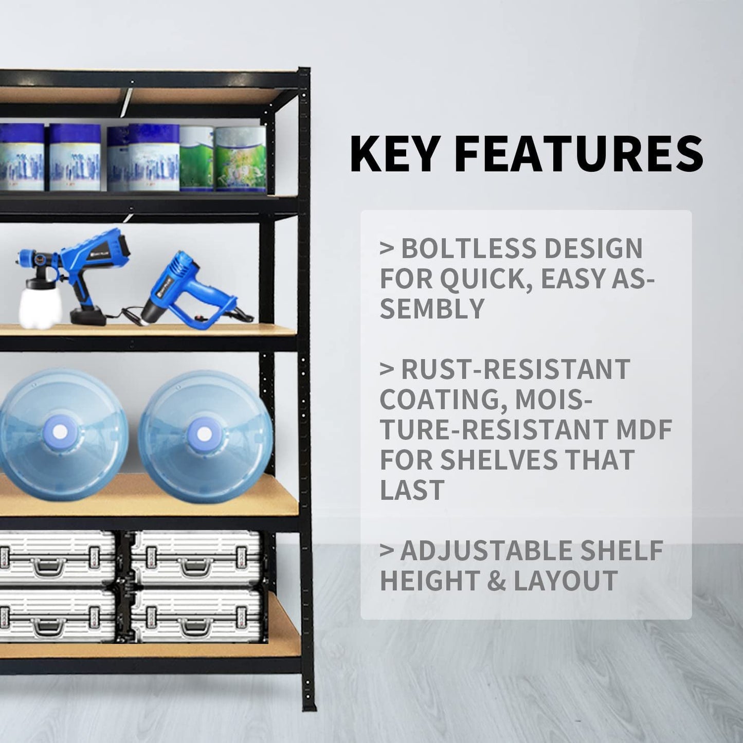 5 Tier Garage Shelving Unit Metal Storage Shelves Boltless Heavy Duty