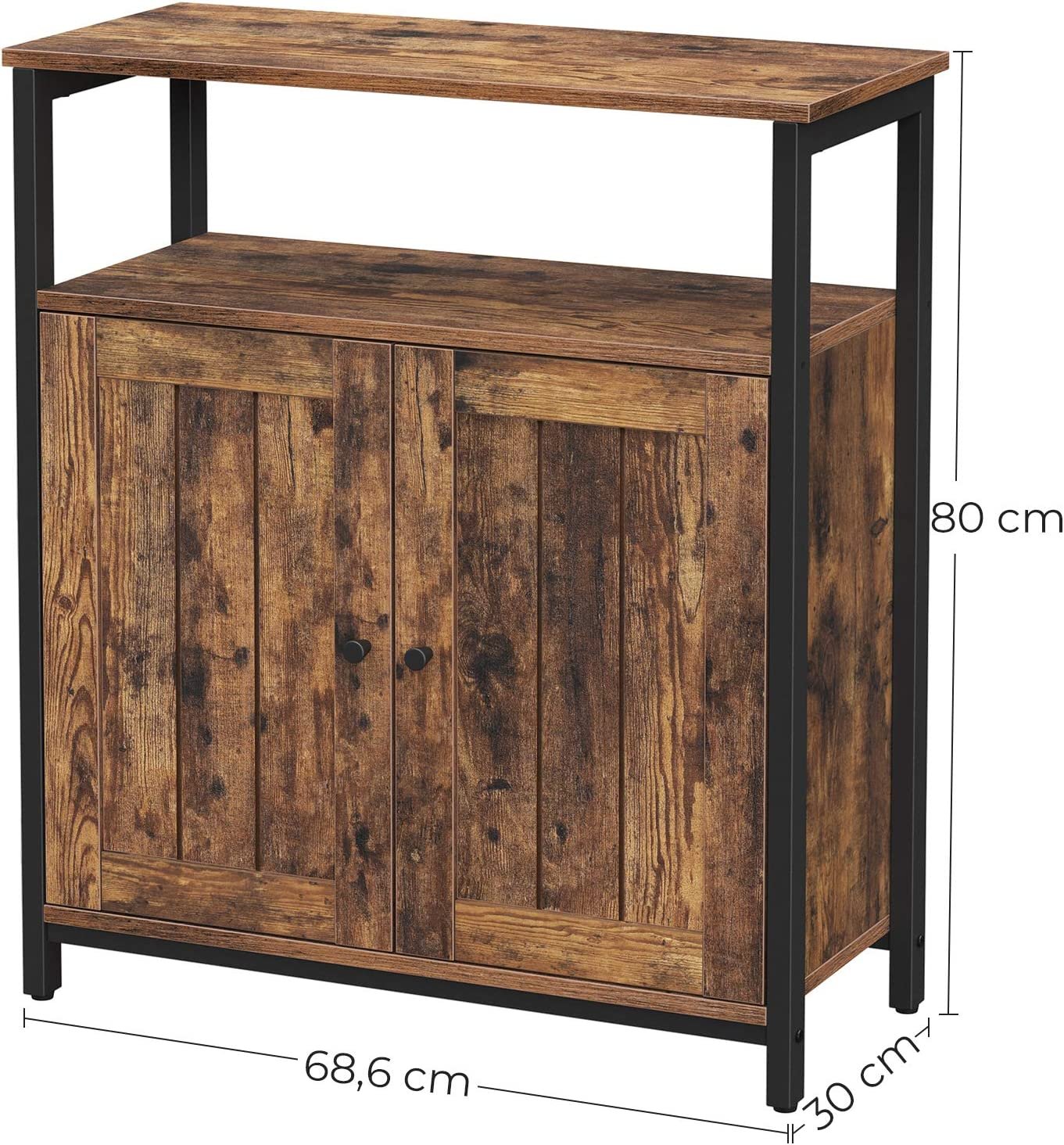 Multipurpose Storage Cabinet, Sideboard, Adjustable Shelves, Slat Door, Rustic Brown