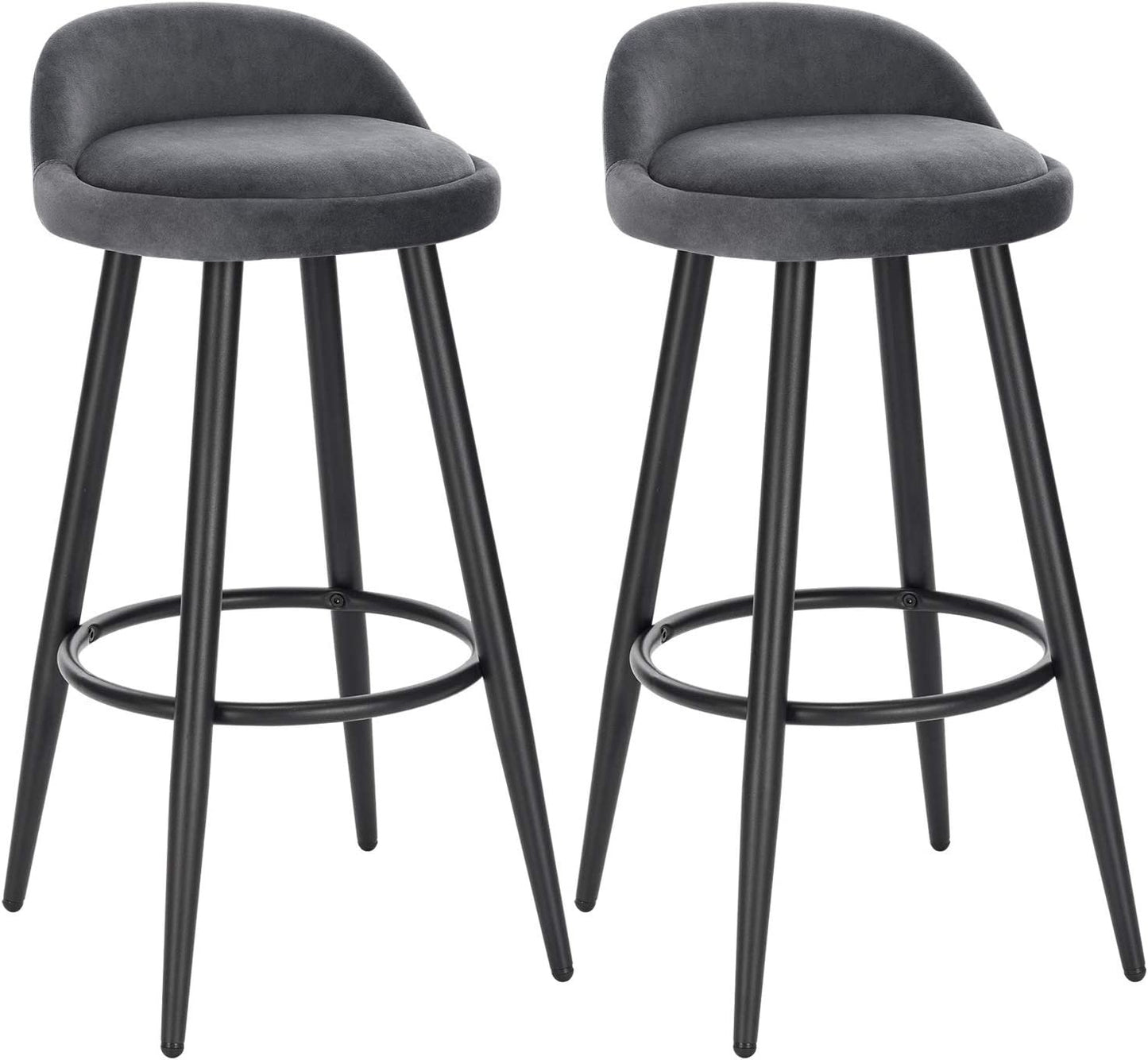 2 Set Bar Stools Dark Grey Velvet Seat Bar Chairs