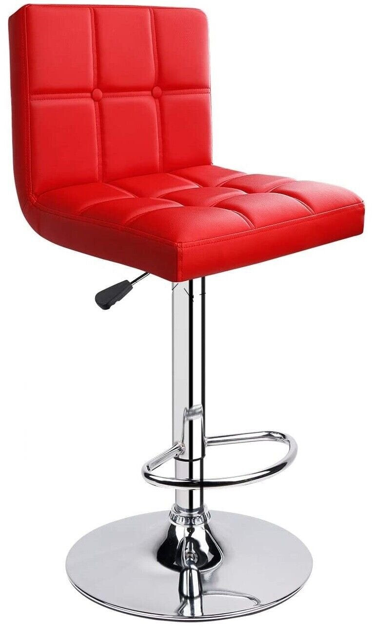 Set of 2 Red Bar Stools, Modena Style Faux Leather, swivel, height adjustable