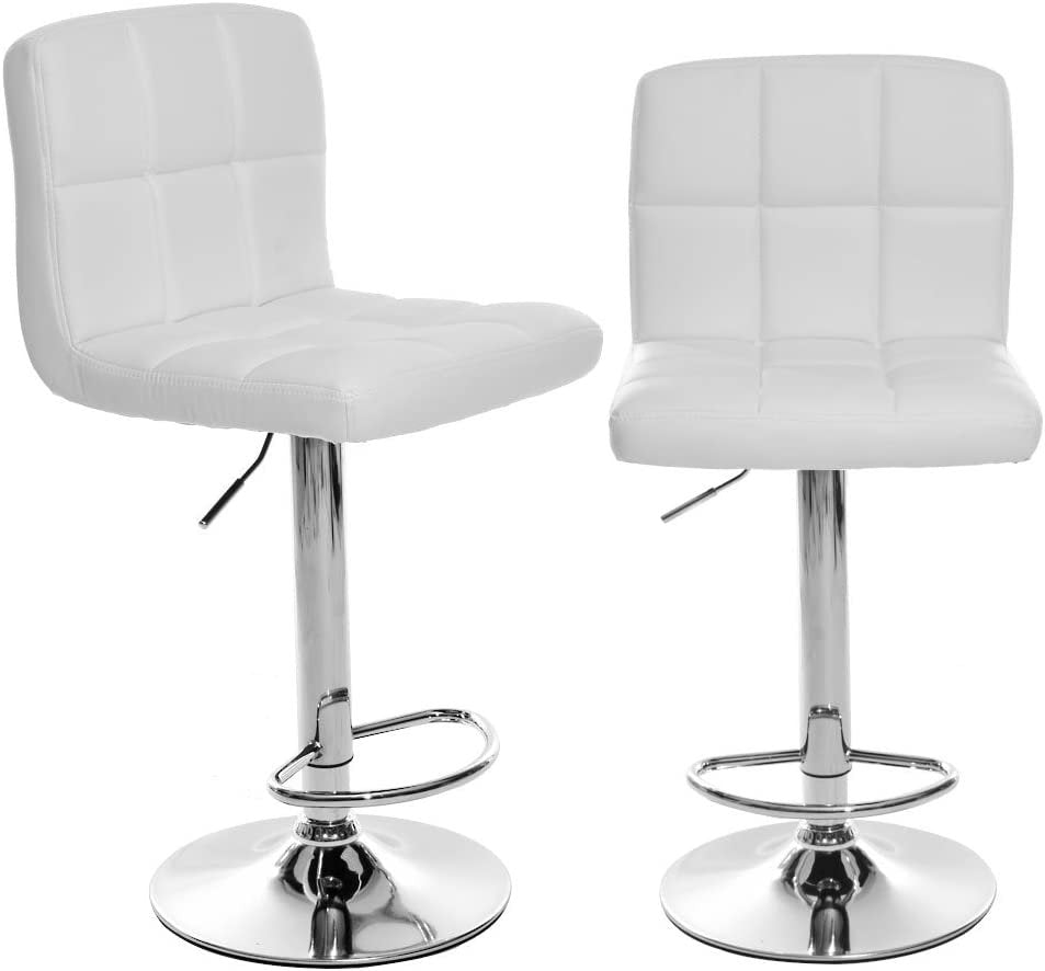 2 Set Bar Stools with Backs, Faux Leather, 360 Degree Swivel, Height Adjustable, White