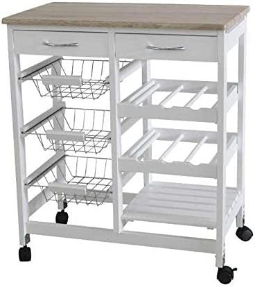 Rolling Kitchen Portable Island Kitchen Trolley with Drawers and Open Shelf, White
