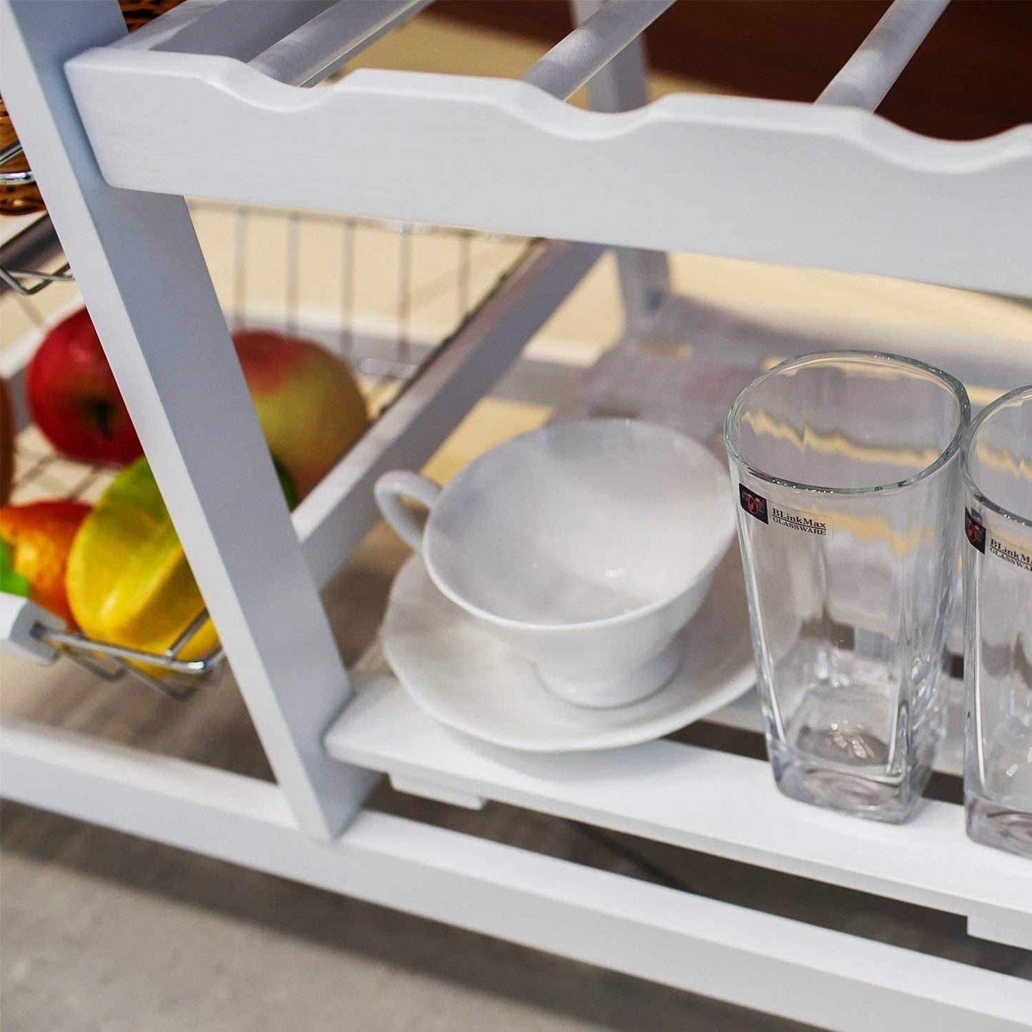 Rolling Kitchen Portable Island Kitchen Trolley with Drawers and Open Shelf, White