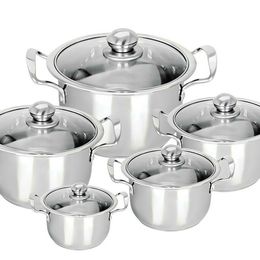 5PC Stainless Steel Cookware Casserole Stockpot Pans Set With Glass Lids Kitchen
