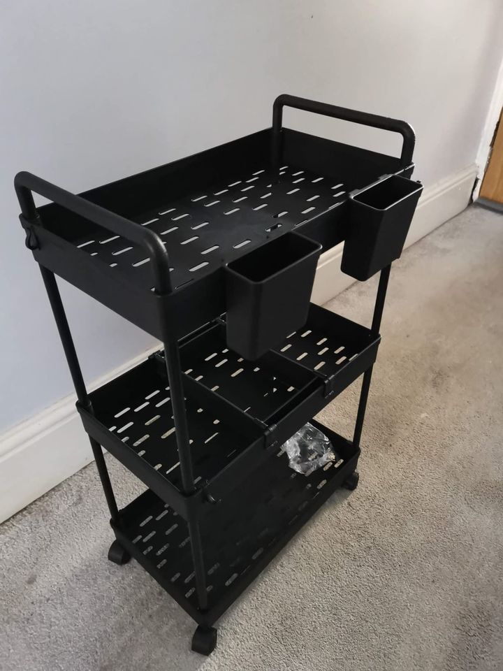 3 Tier Rolling Cart Storage Organizer Utility Rolling Cart with Hooks FREE SHIPPING