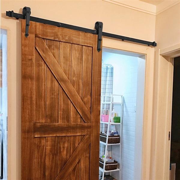 6FT Sliding Door Track Barn Door Hardware Set Kit Modern Style Single Door,Black
