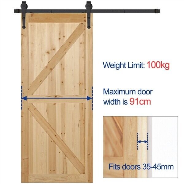 6FT Sliding Door Track Barn Door Hardware Set Kit Modern Style Single Door,Black
