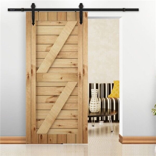 6FT Sliding Door Track Barn Door Hardware Set Kit Modern Style Single Door,Black