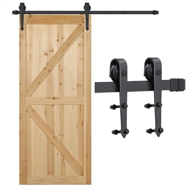 6FT Sliding Door Track Barn Door Hardware Set Kit Modern Style Single Door,Black