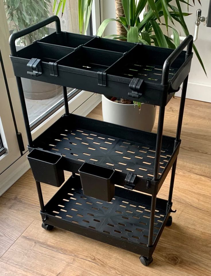 3 Tier Rolling Cart Storage Organizer Utility Rolling Cart with Hooks FREE SHIPPING