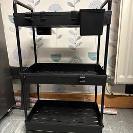 3 Tier Rolling Cart Storage Organizer Utility Rolling Cart with Hooks FREE SHIPPING
