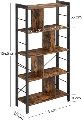 Bookshelf, Living Room Bookcase, Large 4-Tier Storage Shelf, for Office Study, Rustic Brown