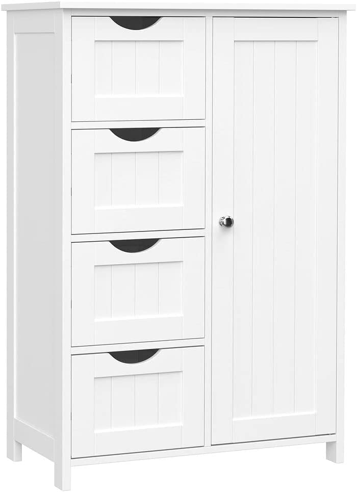 Bathroom Floor Storage Cabinet, Wooden Storage Unit with 4 Drawers, White