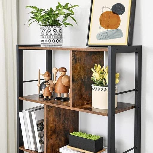 Bookshelf, Living Room Bookcase, Large 4-Tier Storage Shelf, for Office Study, Rustic Brown