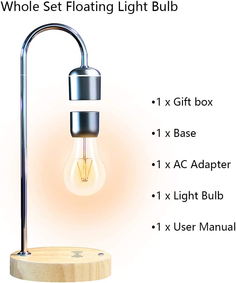 Magnetic Levitating Light Bulb Floating Charging Wood Base Glass Lamp LED White Night Light