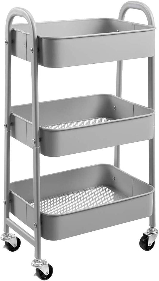 💥SALE💥3 Tier Rolling Trolley Storage Cart Metal Utility shelves with Wheels and Handles