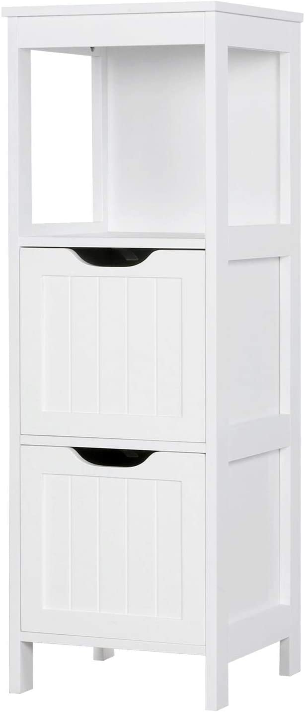 Bathroom Floor Cabinet with 2 Drawers, Modern Wooden Storage Unit, White