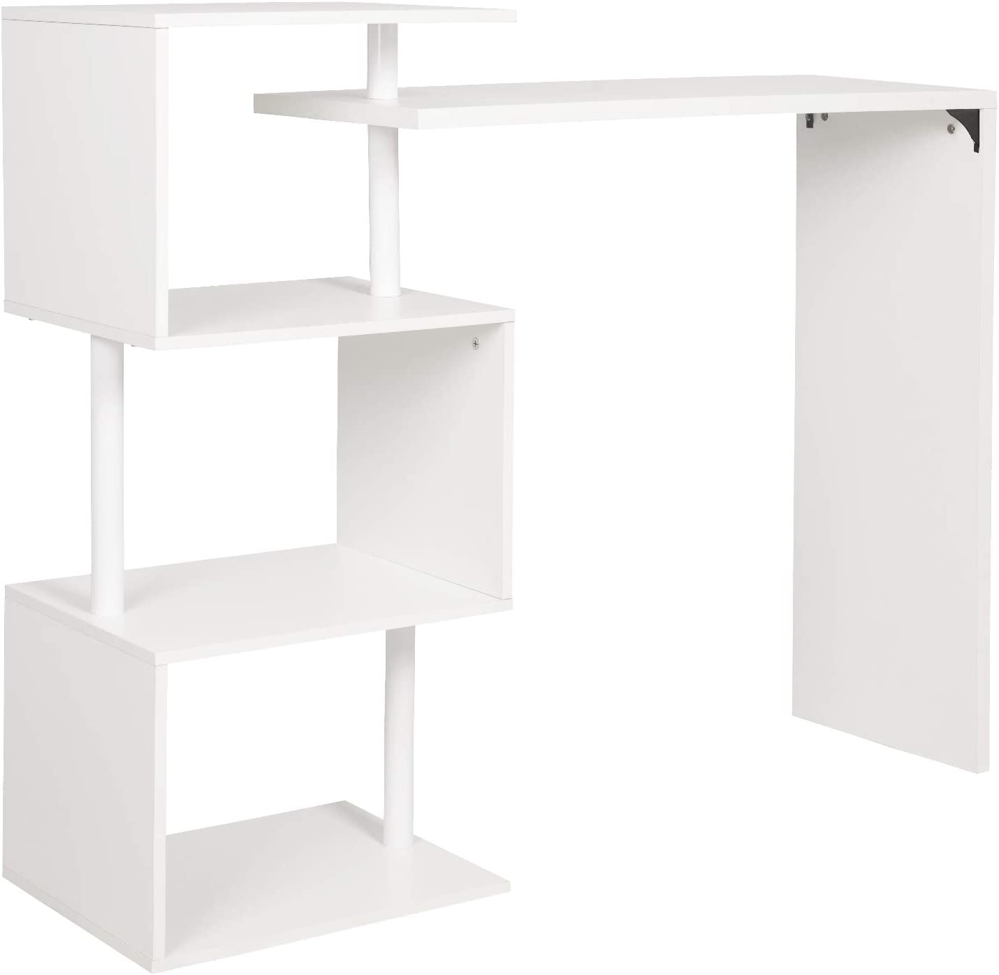WOLTU Kitchen Bar Counter Table Bistro Table Breakfast Dining Table White Coffee Table with 2-Tier Storage Rack Shelves for Beverage Display Shelving Strong Metal Frame BT27ws