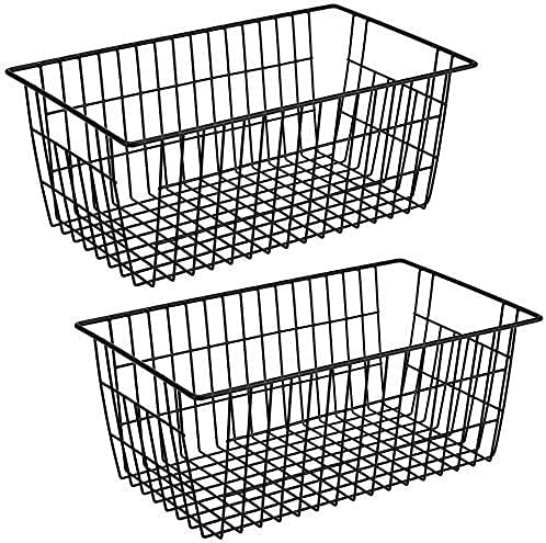 2 Pcs Wire Large Organizer Storage Bins Basket Black for Fridge Freezer w/ Handles FREE SHIPPING