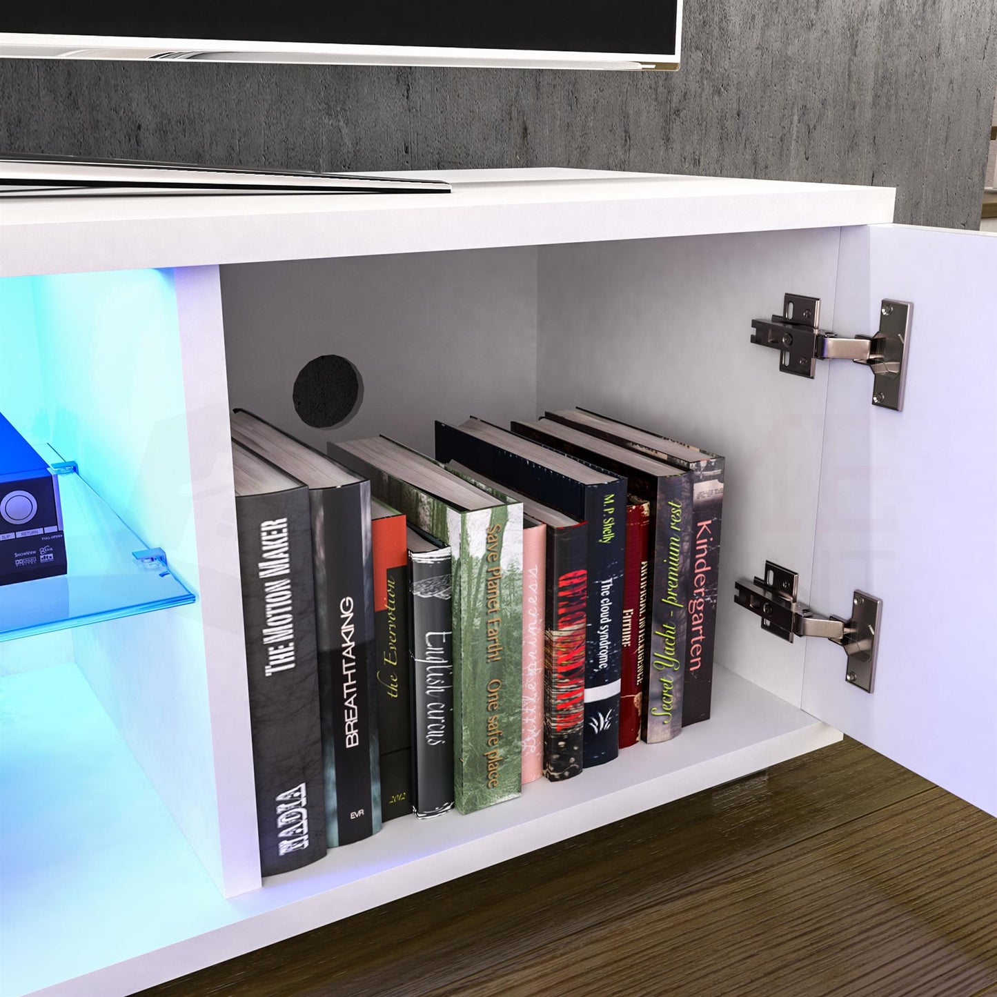 LED TV Stand Cabinet Unit Modern High Gloss 2 Door MDF Entertainment RGB Lights