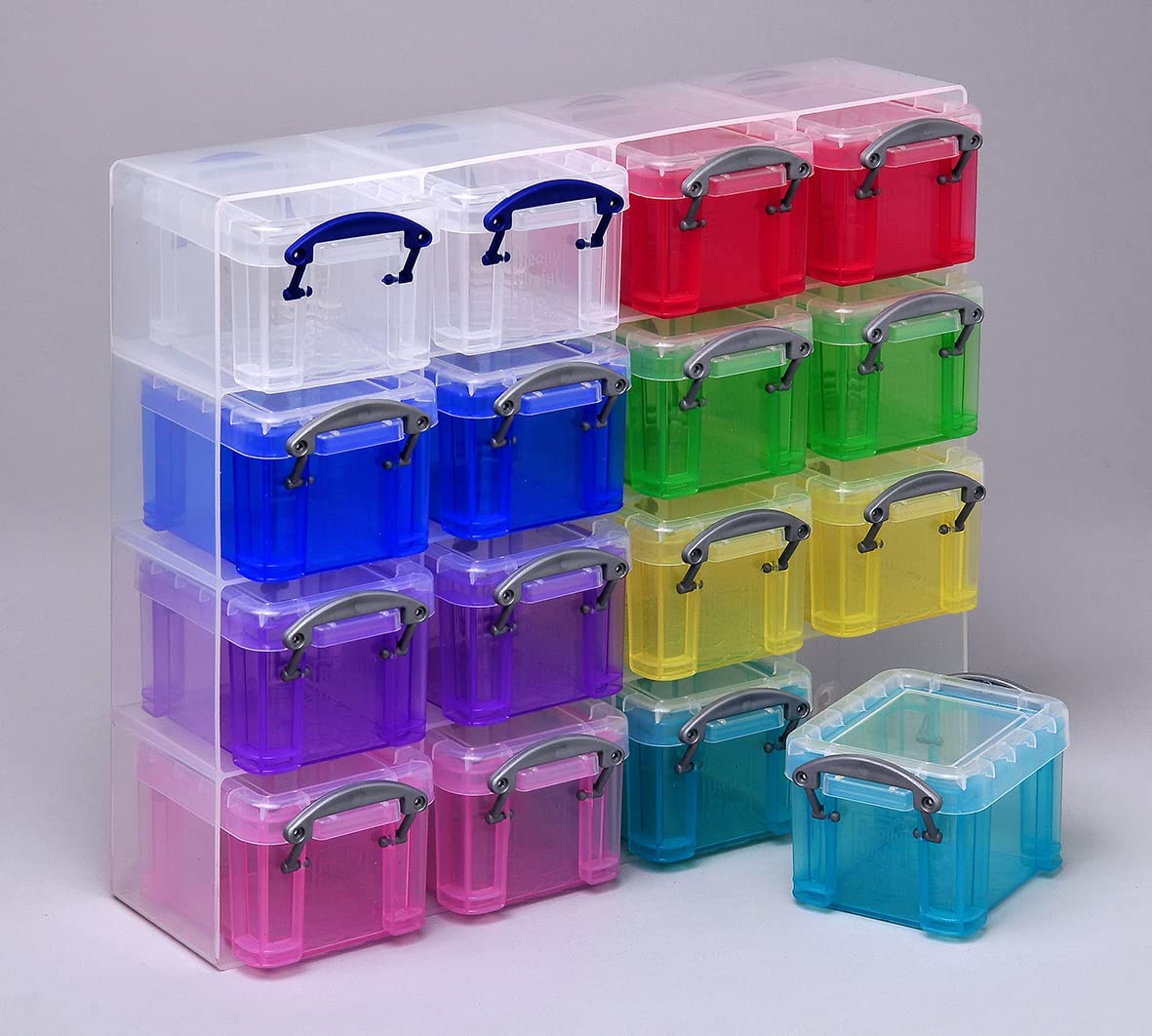 16 Pieces Useful Box 16x0.14 Liter Plastic Storage Box Organizer Clear & Assorted