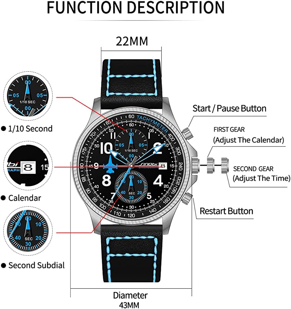 SHENGKE SINOBI Men's Sport Watches Chronograph Multifunction Wrist Watches for Men with Calendar Date Water Resistant Easy Read Watch Men