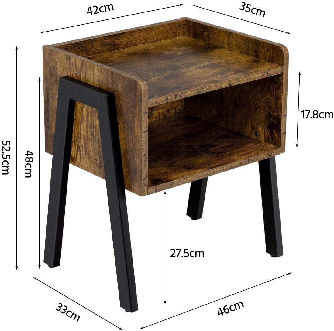 NEW Side Table Industrial Nightstand Stackable End Table with Open Front Storage