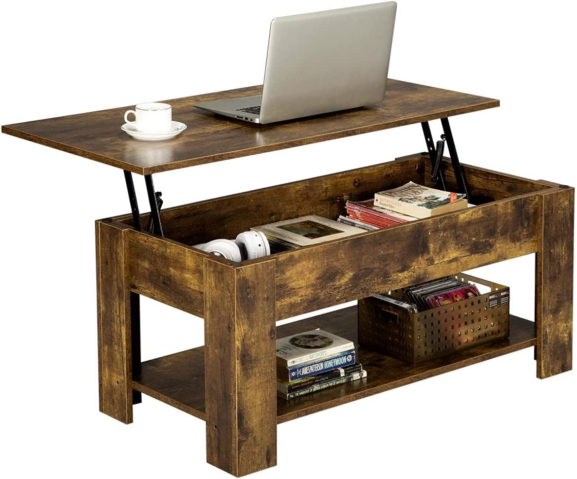 Lift Top Coffee Table, Wood Lifting Coffee Table Tea Table with Storage Shelf