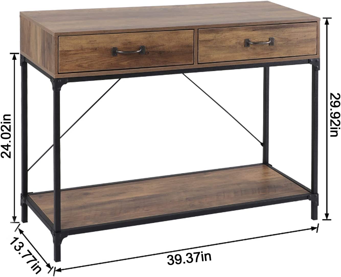 Console Table, 2 Drawers with Handles and Storage Shelf Side Table