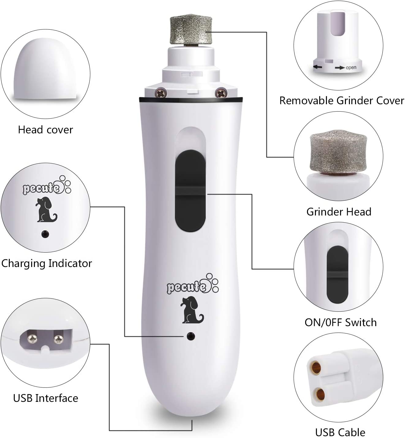 Dog Nail Grinders, 50 DB Ultra Quiet Electric Nail File With 2 Speeds Fast Clipping