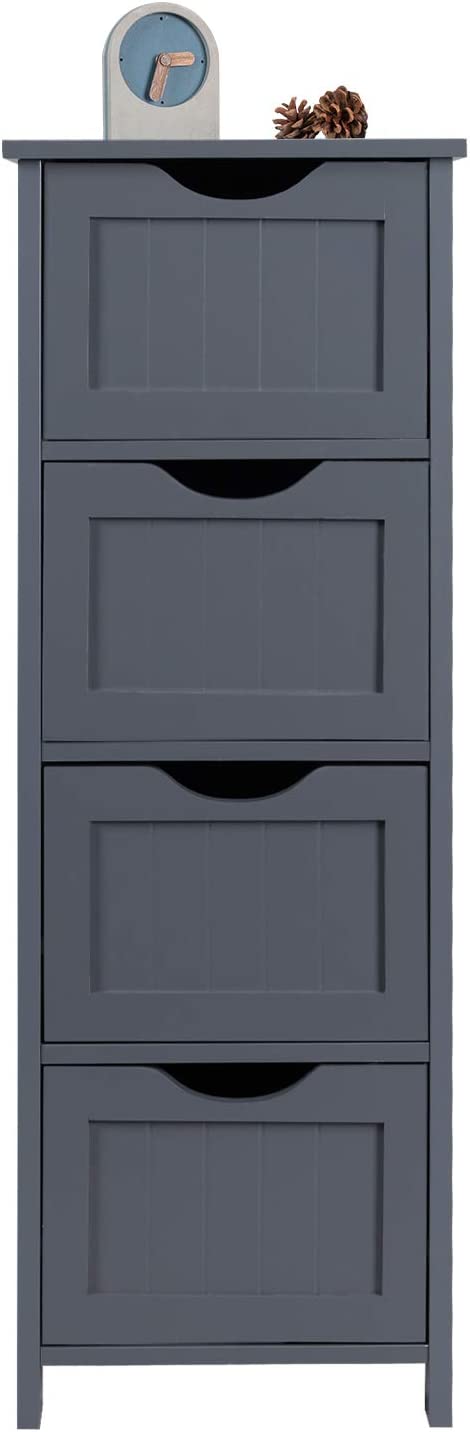 Bathroom Floor Storage Cabinet, Free-Standing Storage Unit Cupboard with 4 Drawers, Grey