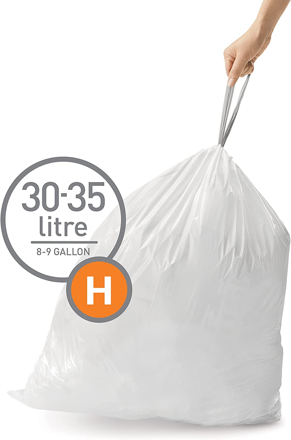 3 Pack simplehuman CW0258 code H Custom Fit Bin Liner Bulk Pack, White Plastic (3 Pack of 20, Total 60 Liners)