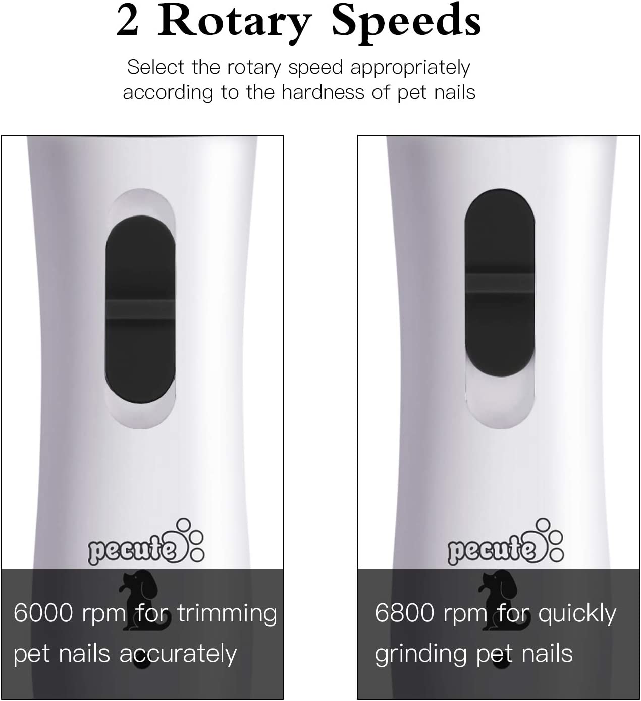 Dog Nail Grinders, 50 DB Ultra Quiet Electric Nail File With 2 Speeds Fast Clipping