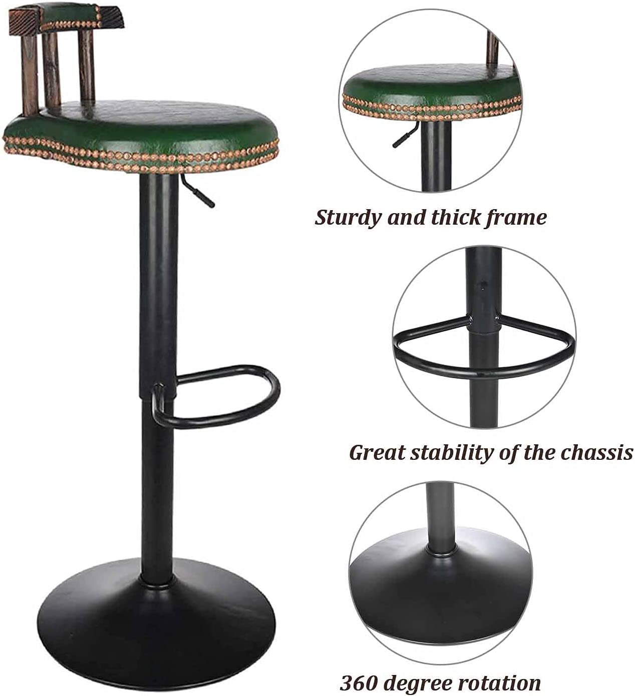 Set of 2 Vintage Bar Stools Set 60-80cm Height Adjustable Wooden Swivel High Leg Lifting