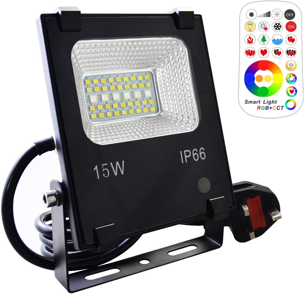 15W LED Floodlight Outdoor/Indoor Colour Changing Flood Lights with Remote Control
