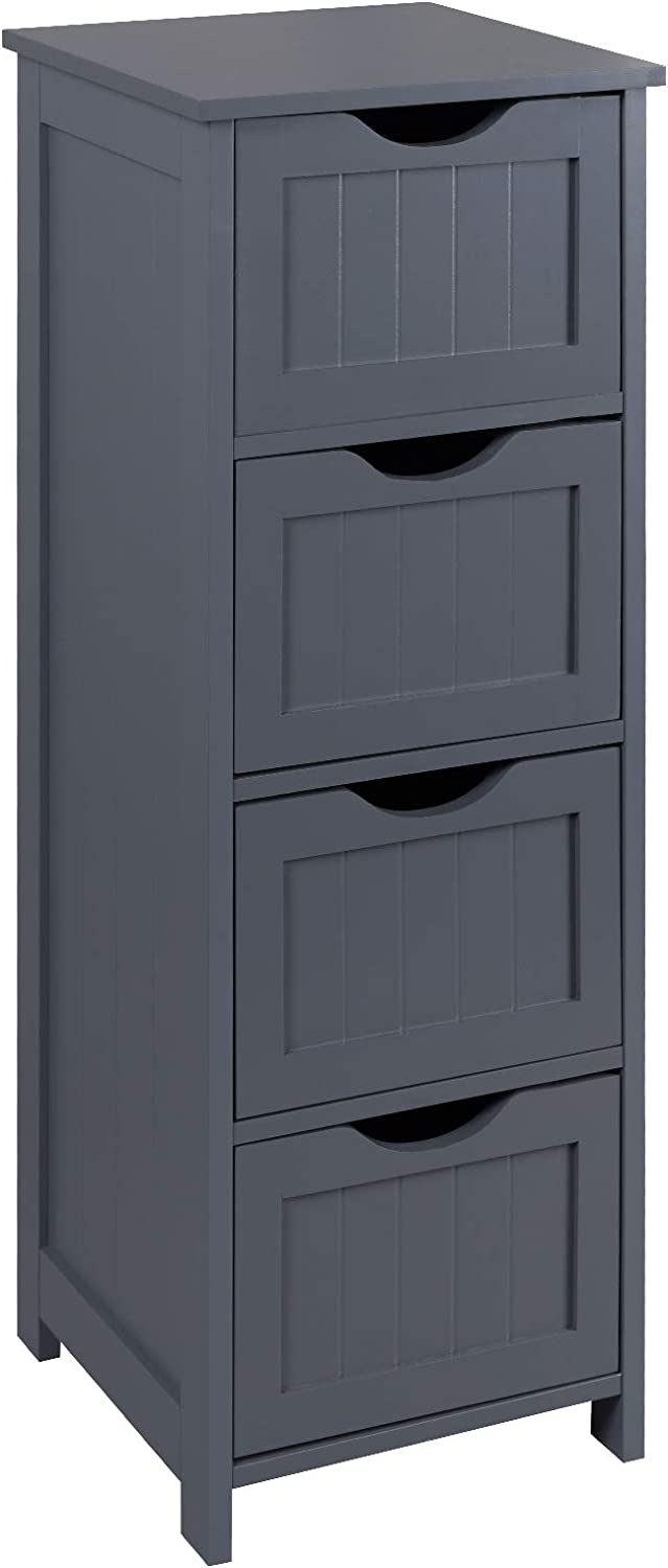 Bathroom Floor Storage Cabinet, Free-Standing Storage Unit Cupboard with 4 Drawers, Grey