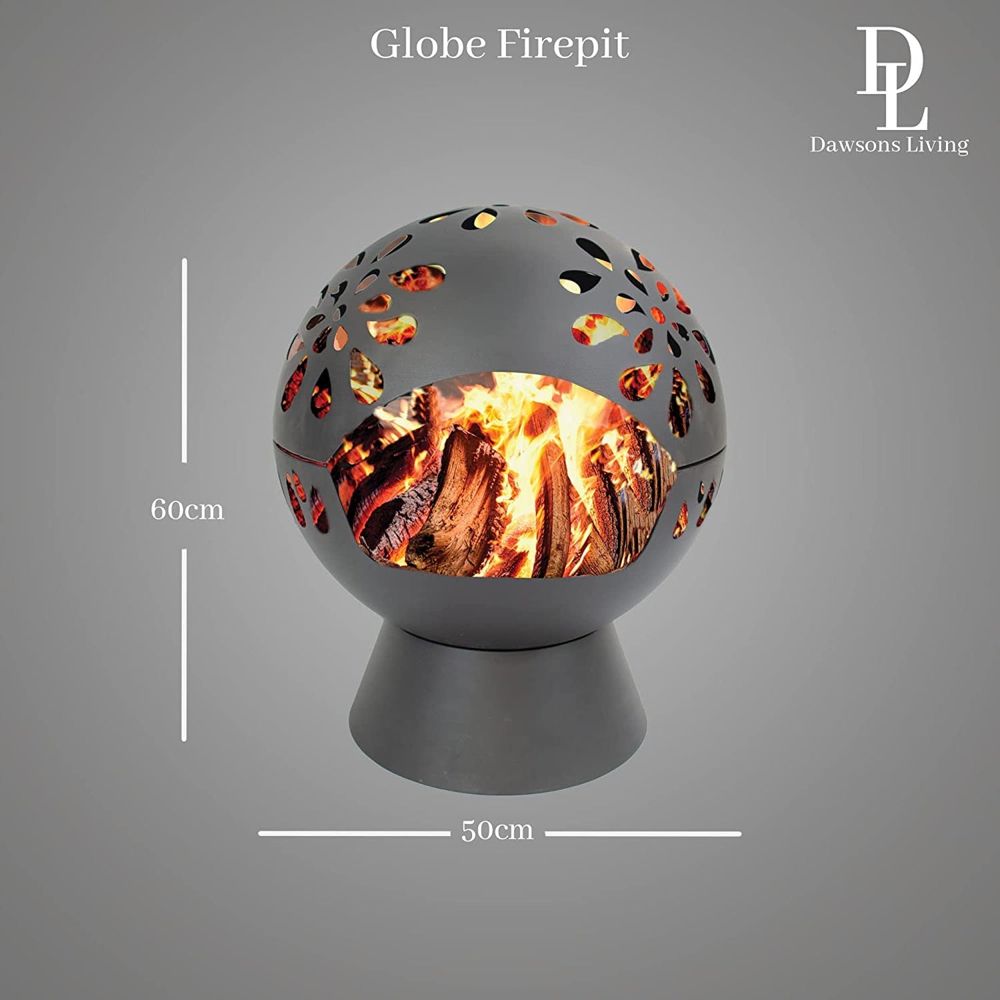 Globe Fire Pit Large 60cm Outdoor Round Firepit for Outdoor with Weatherproof Cover (Black)
